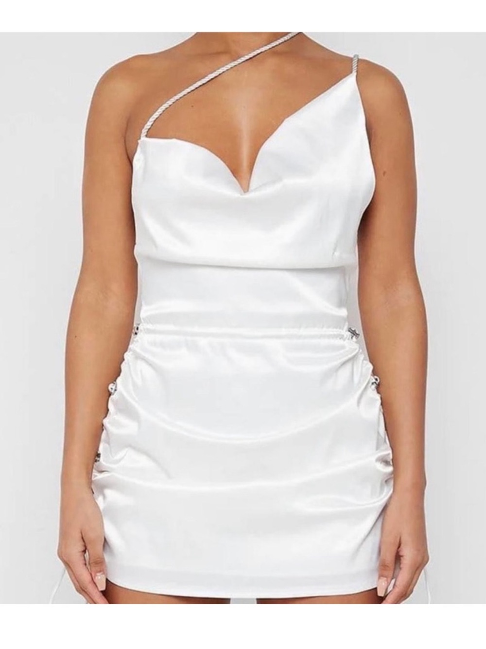 NEW Maniere De Voir Multi Way White Satin Mini Dress